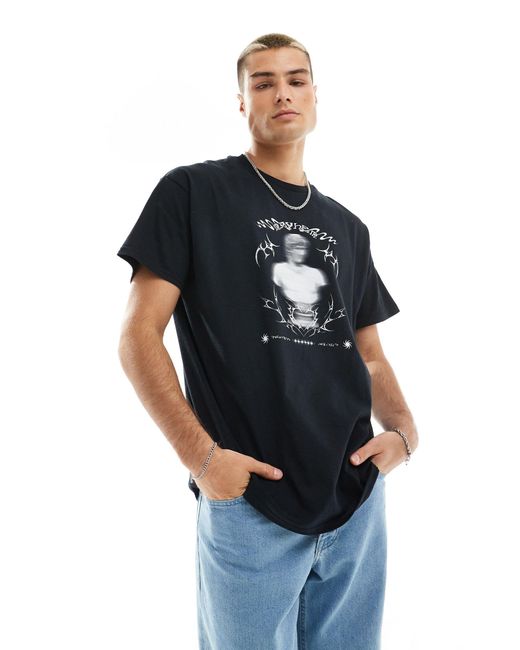 ASOS Blue Oversized T-shirt With Grunge Back Print for men