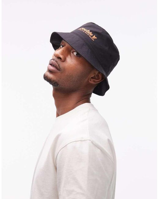 DOUBLE A by WOOD WOOD White Italic Bucket Hat for men