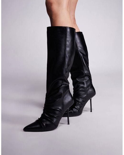 Public Desire White Neila Leather Look Pointed Knee Boots