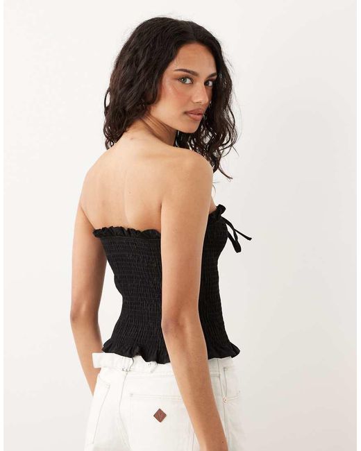 ASOS Black Shirred Tie Front Bandeau Top