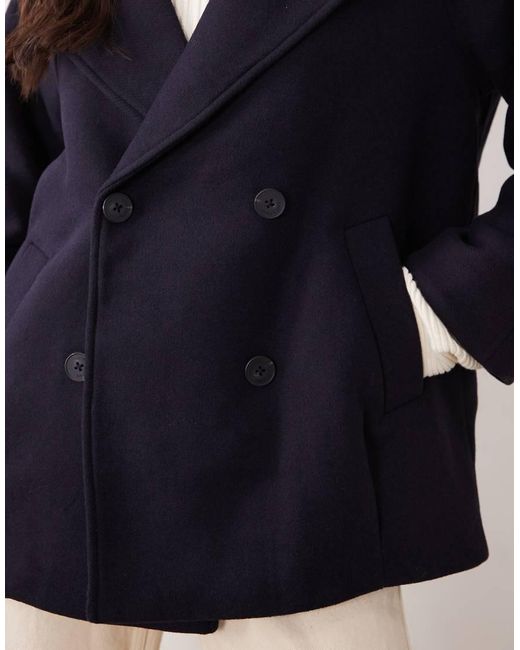 Nobody's Child Blue Pea Wool Short Line Button Down Coat