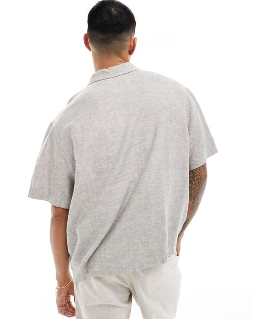 Weekday Gray Charlie Linen Boxy Fit Short Sleeve Shirt for men