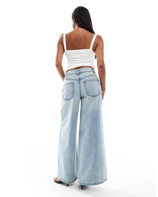 ASOS Blue Asos Design Petite High Waist Wide Leg Jeans