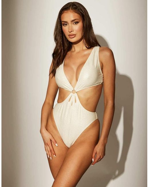 South Beach Brown Shimmer Texture Cut Out Ring Swimsuit