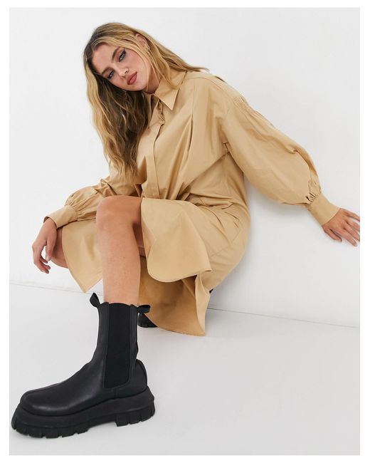 TOPSHOP Oversized Shirt Dress in Brown (Natural) - Lyst