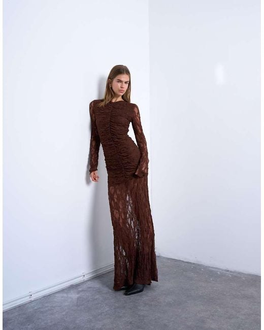 TOPSHOP Purple Lace Ruched Front Drop Waist Maxi Dress