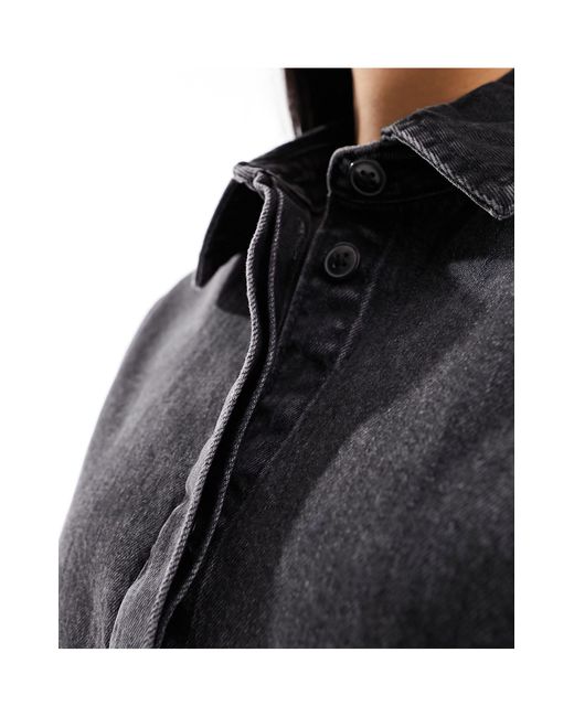 ASOS Black – kurzärmliges jeans-hemdkleid