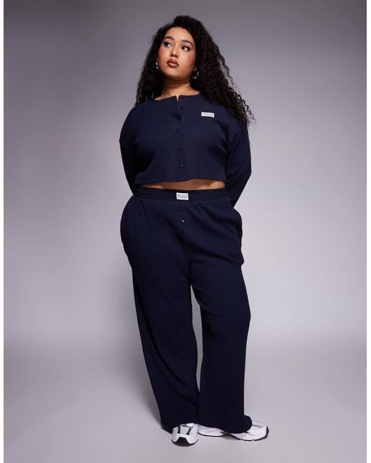 ASOS Blue Weekend Collective Curve Waffle Wide Leg Sweatpants With Nylon Detail