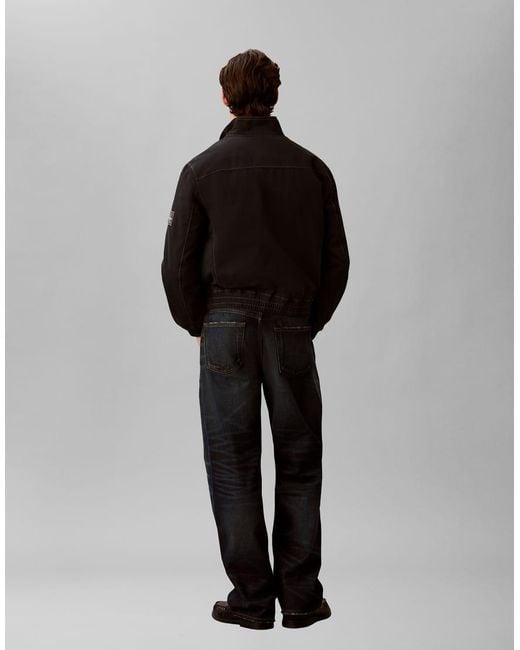 Calvin Klein Black Padded Harrington Jacket With Contrast Stitch Detail for men