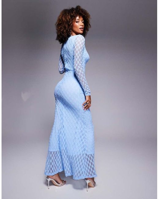 Bardot Midi Jurk Van Kant En Mesh in het Blue
