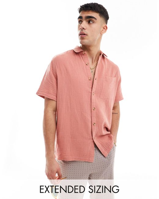 Chemise décontractée avec col à revers et manches courtes - argile ASOS pour homme en coloris Pink