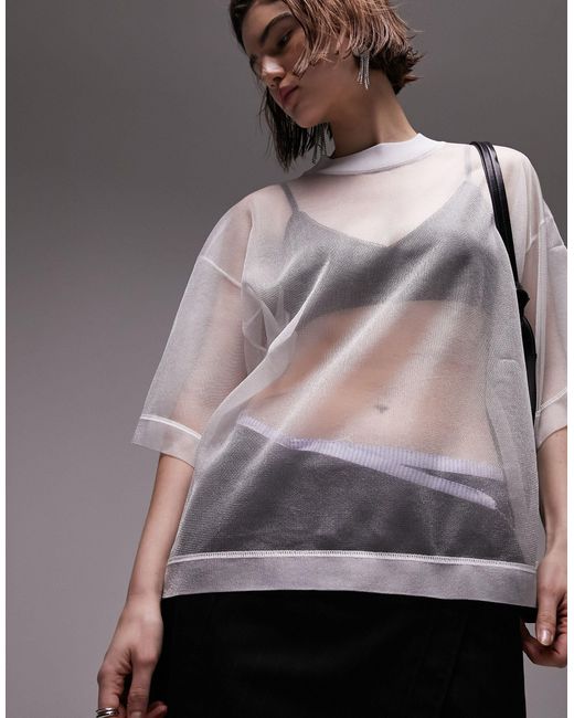 TOPSHOP Gray Knitted Sheer Tee
