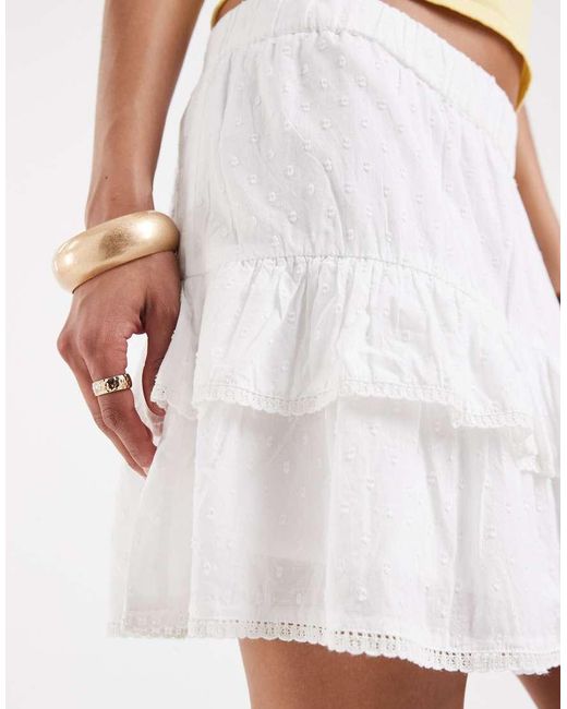 Vero Moda White Dobby Texture Ruffle Lace Trim Mini Skirt