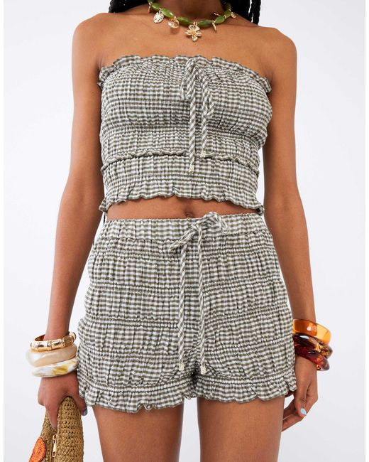 River Island White – geraffte shorts