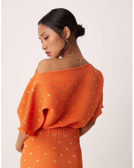 Never Fully Dressed Orange Petite Tilly Metallic Plisse Maxi Dress