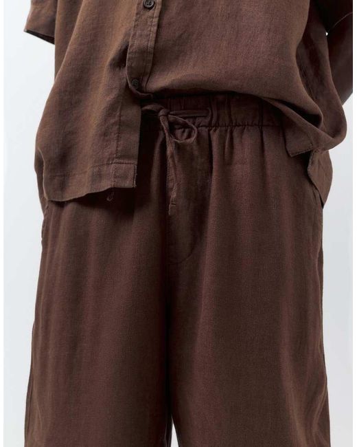 Pull&Bear Brown 100% Linen Trousers for men