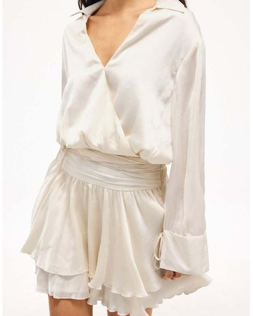 NA-KD Natural Ruched Waist Mini Shirt Dress