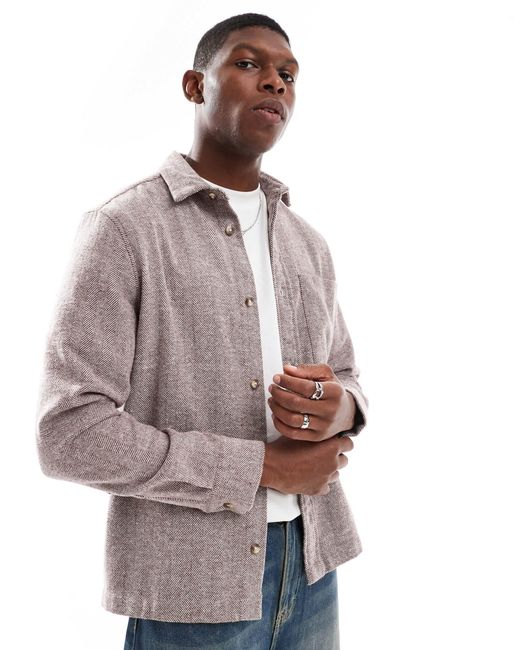 ASOS Gray Herringbone Overshirt With Patch Pocket for men