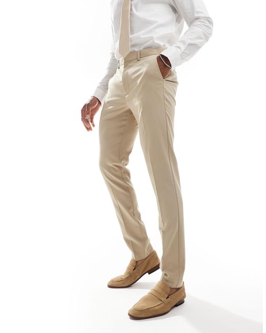 Pantaloni da abito skinny color pietra di ASOS in Natural da Uomo