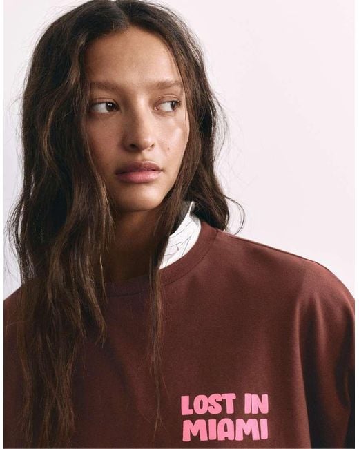 Pull&Bear Red Oversize Graphic T-shirt