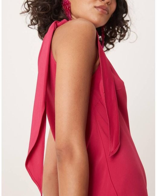 Mango Pink Tie Detail One Shoulder Maxi Dress