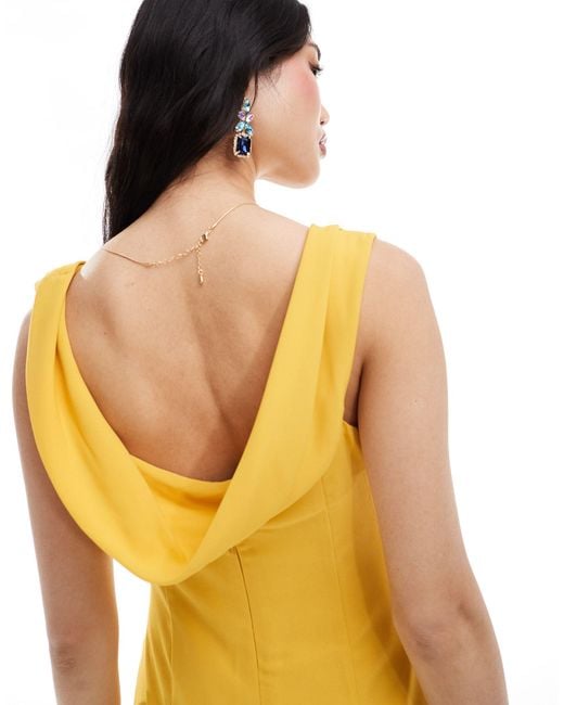 Bardot Yellow Asymmetric Satin Maxi Slip Dress