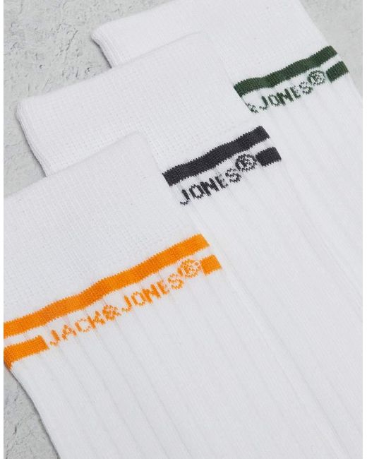 Pack De 3 Pares De Calcetines Deportivos Blancos Con Diseño De Rayas En Contraste De Jack & Jones de hombre de color White