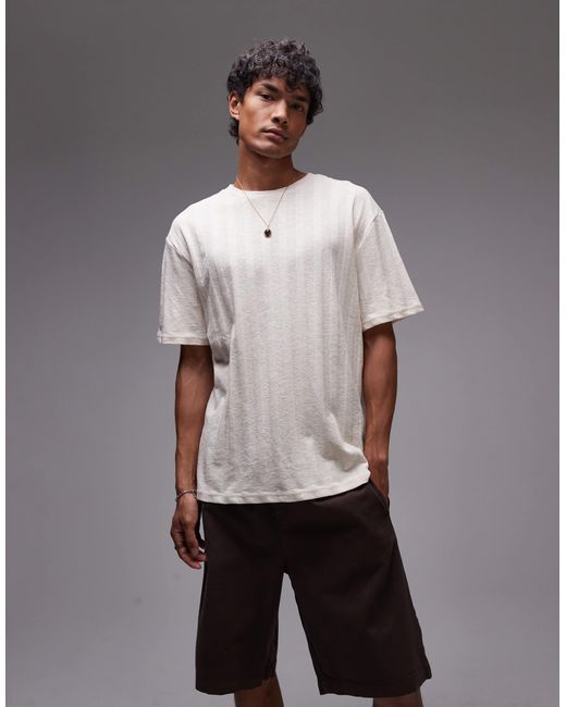 Topman Gray Oversized Fit T-shirt With Vertical Textured Stripe for men
