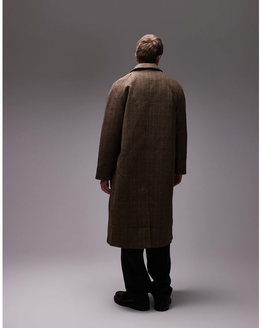 Manteau long en laine à carreaux - marron Topman pour homme en coloris Gray