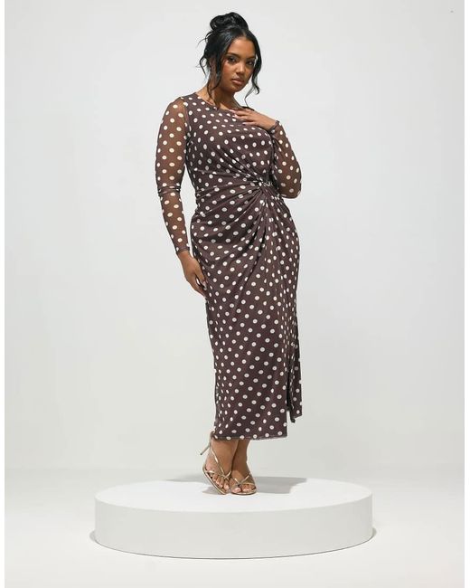 Yours Clothing Brown Polka Dot Maxi Dress