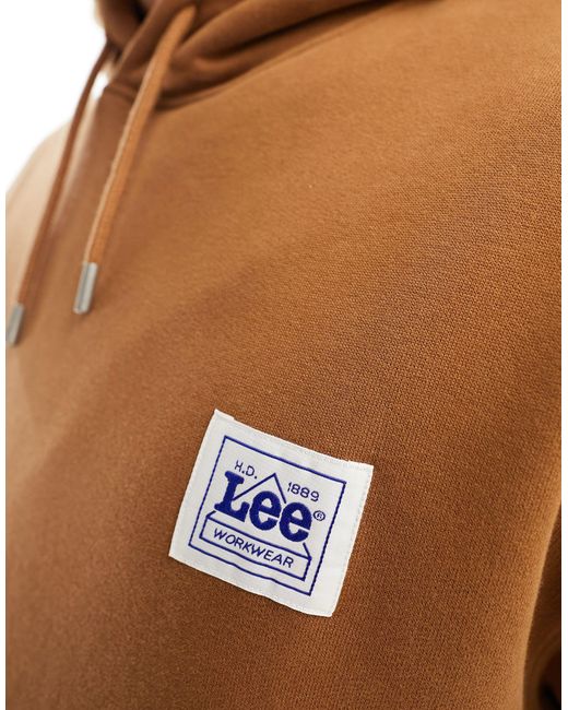 Lee Jeans Brown Workwear Label Logo Hoodie Relaxed Fit for men