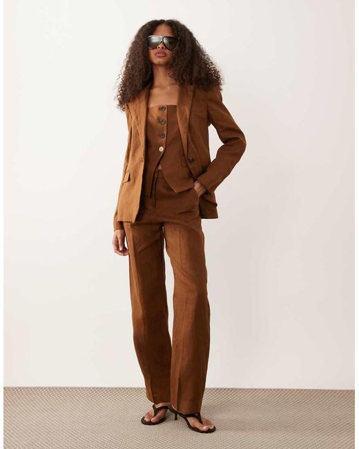 Mango Boreli 100% Linnen Blazer-Co-Ord in het Brown