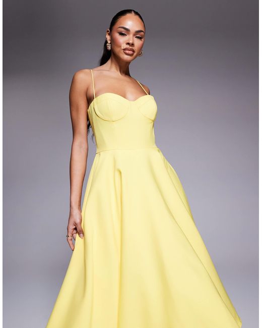 Jarlo Yellow Structured A-line Midi Dress