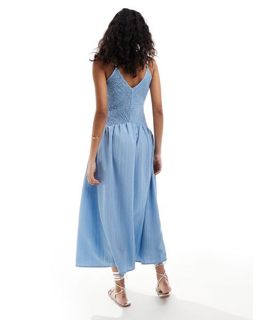 ASOS Blue Full Skirt Midi Crinkle Sundress