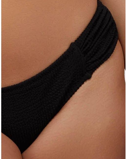 Wolf & Whistle Black Textured Ruched Sides Bikini Bottom