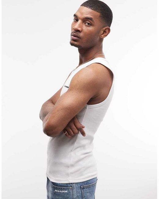 PEGADOR White Ribbed Logo Vest for men
