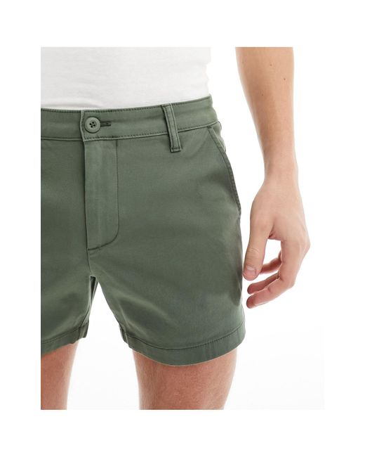 Pantaloncini chino skinny taglio corto color kaki di ASOS in Green da Uomo