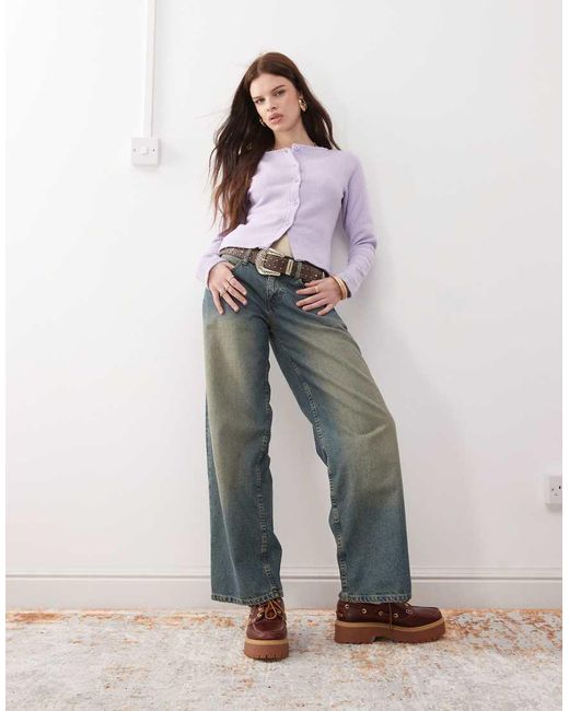 Reclaimed (vintage) Geribbelde Top Met Knoopsluiting in het Purple