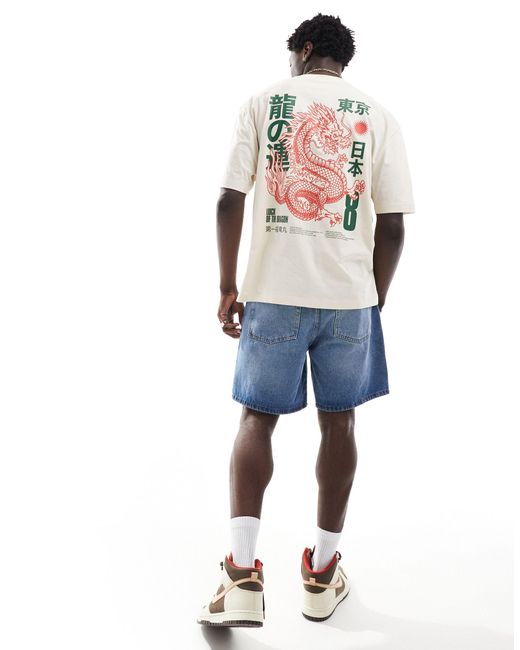 T-shirt oversize avec imprimé dragon au dos - beige ASOS pour homme en coloris Natural