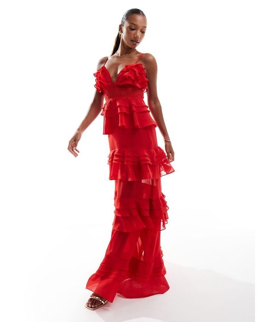 True Decadence Red Lace Maxi Dress