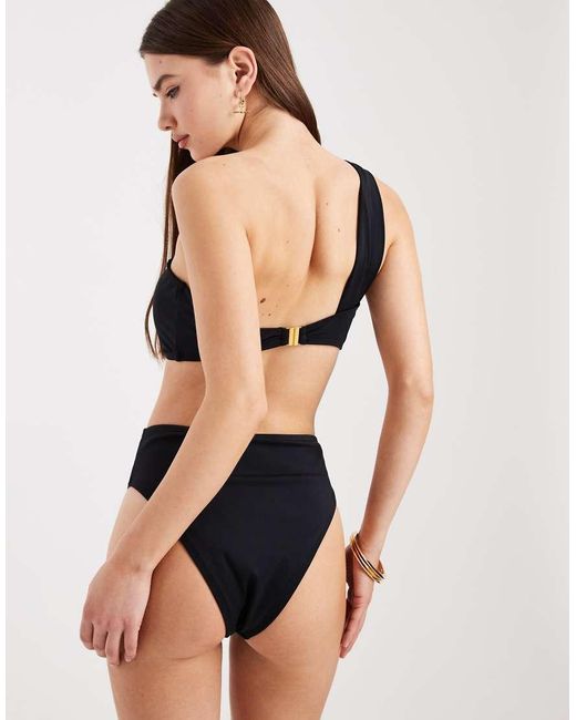 4th & Reckless Black Crinkle One Shoulder Twist Detail Bikini Top Co-ord