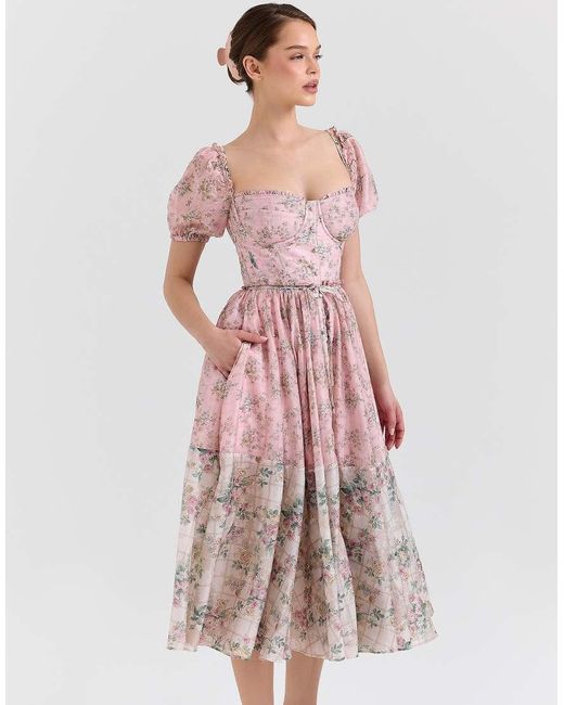 House Of Cb Pink Penelope Chiffon Midi Dress