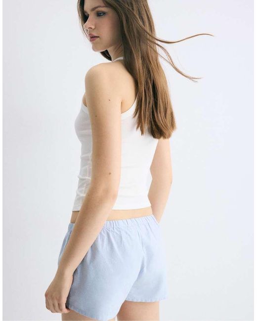 Stradivarius Blue Mini Buttoned Shorts