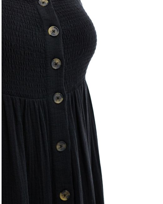 ASOS Black Asos Design Curve Double Cloth Shirred Button Through Tie Back Maxi Dress