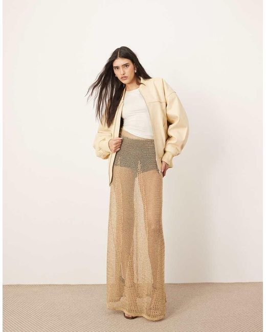 ARRANGE Natural Metallic Knitted Sheer Sweeping Maxi Skirt