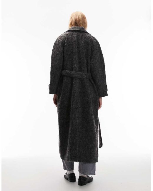 Collusion Black Brushed Marl Longline Belted Overcoat