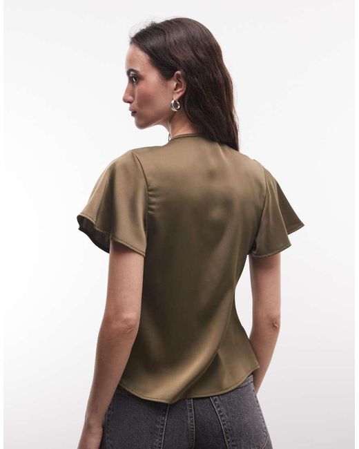 Reclaimed Vintage Green Satin Tie Front Top