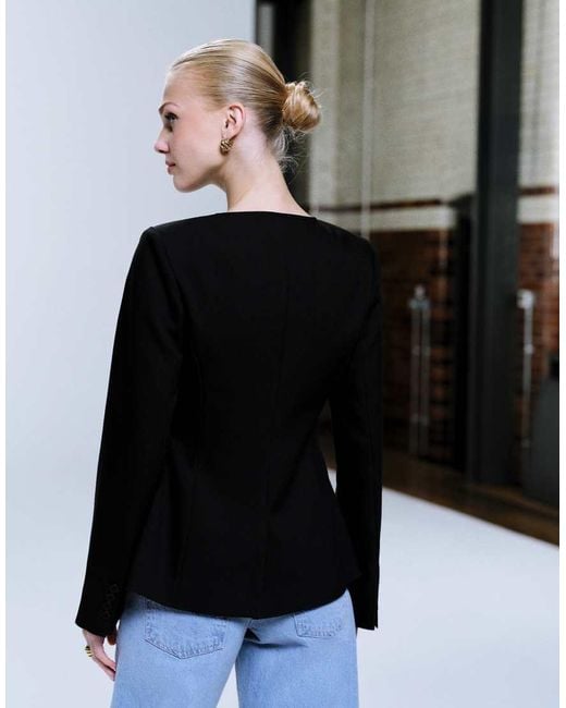 4th & Reckless Black Exclusive Fitted Waist Collarless Cocoon Sleeve Blazer