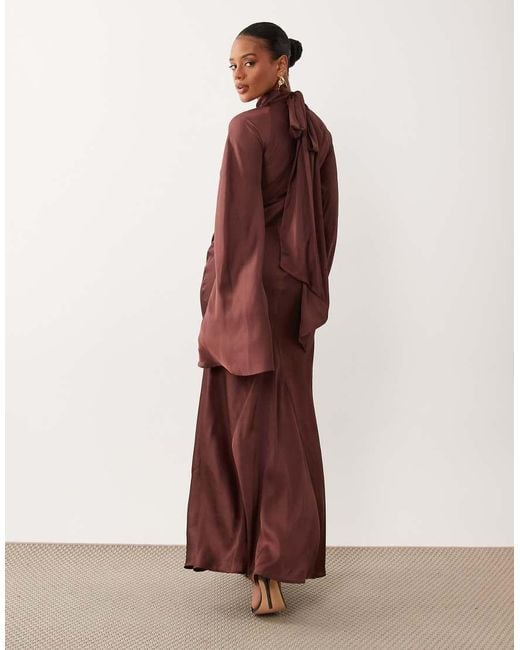 ASOS Red Satin Maxi Dress With Split Sleeve And Scarf Detail
