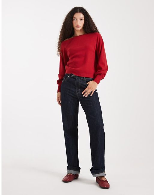 Threadbare Red Off-shoulder Slouchy Sweatshirt